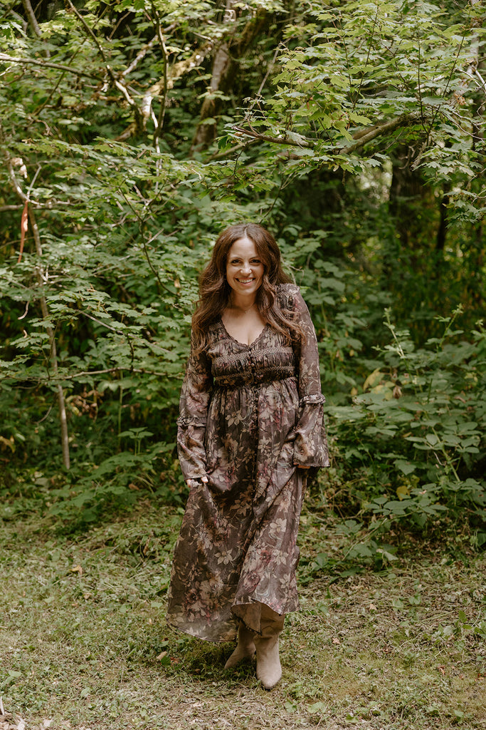 Floral Midi with Front Buttons - Chocolate