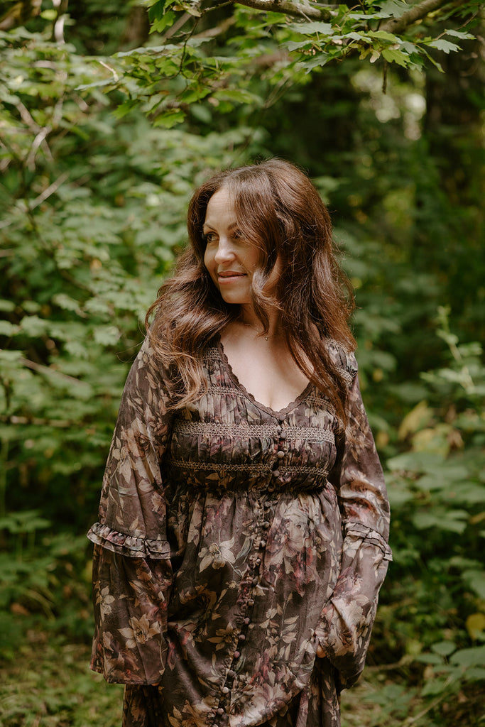 Floral Midi with Front Buttons - Chocolate