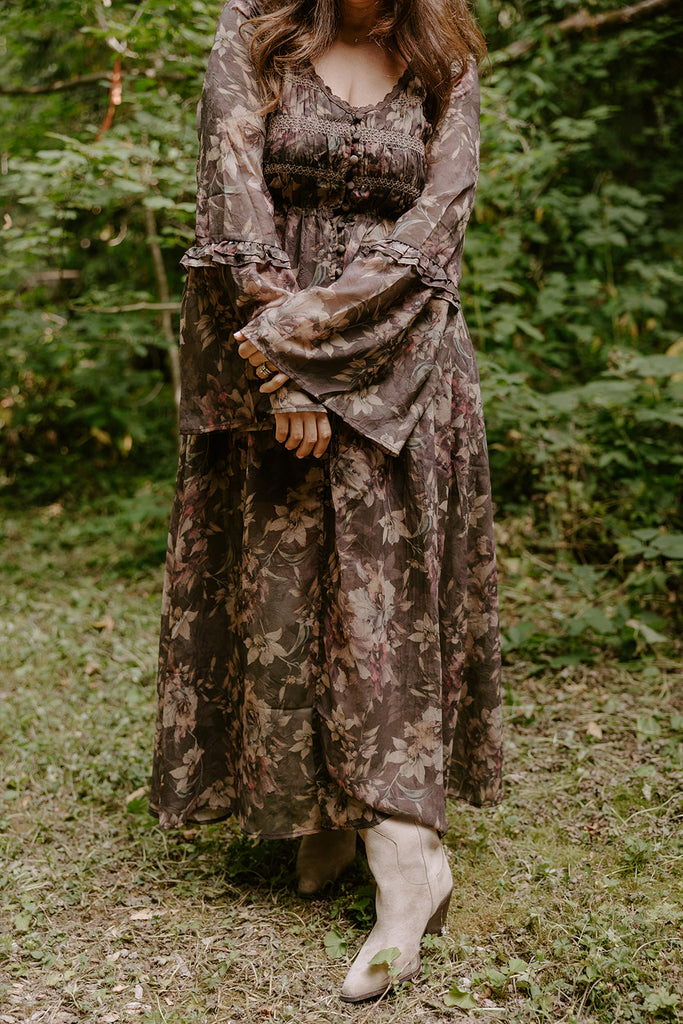 Floral Midi with Front Buttons - Chocolate