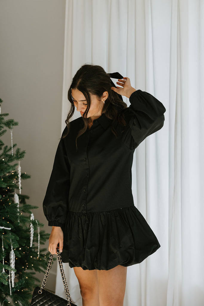 Button Up Shirt Dress with Bubble Hem
