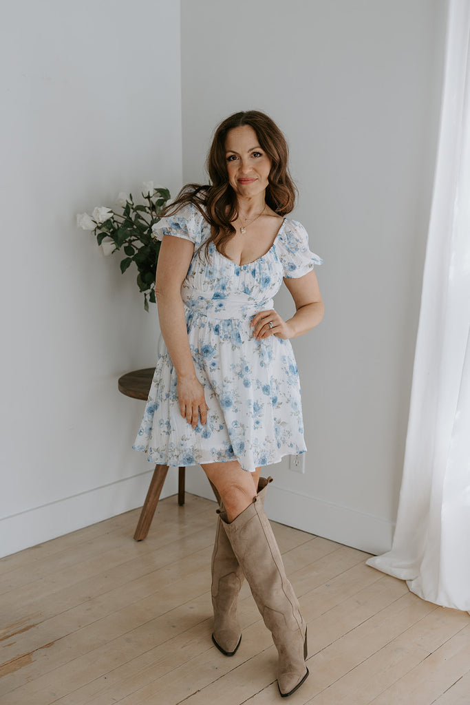 Floral Corset Back Tie Mini Dress