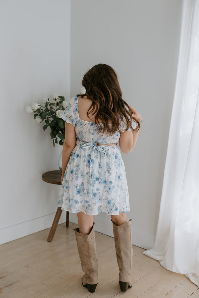 Floral Corset Back Tie Mini Dress