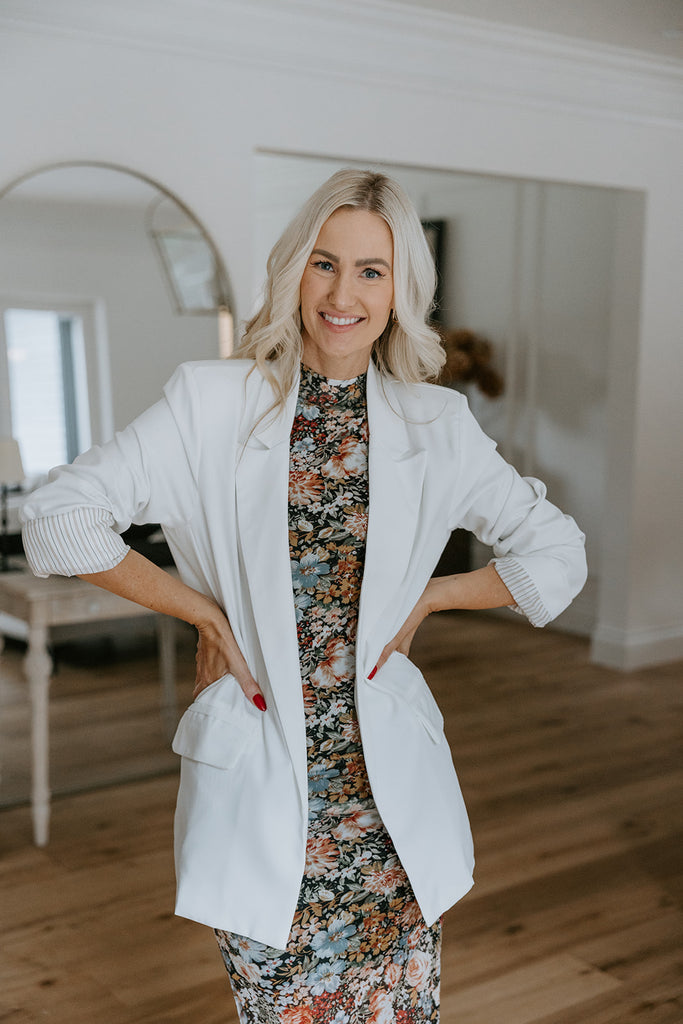 Classic Blazer with Stripe Lining - White