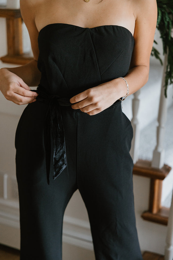 Tube Tie Front Jumpsuit - Black