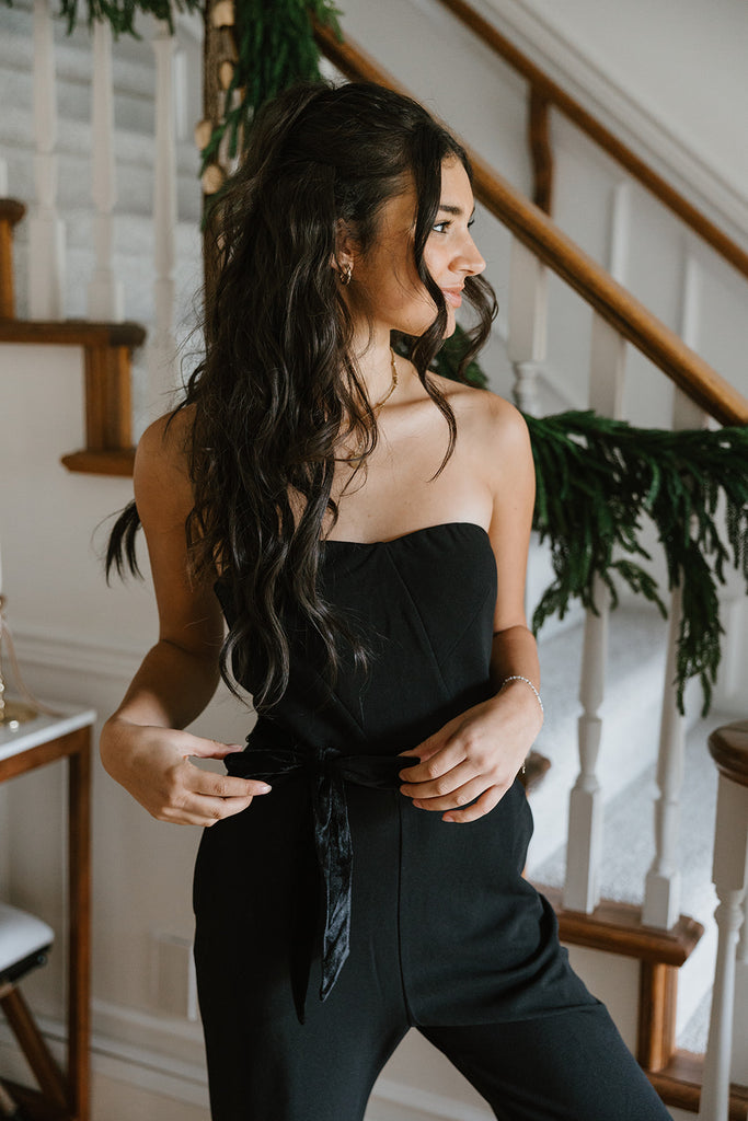 Tube Tie Front Jumpsuit - Black