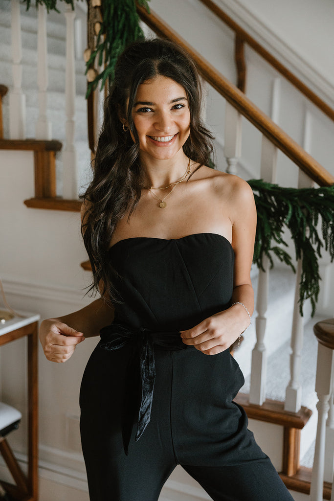 Tube Tie Front Jumpsuit - Black