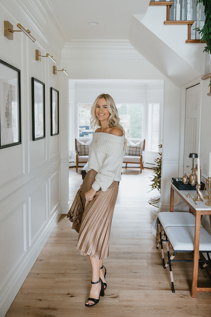 Champagne Pleated Midi Skirt