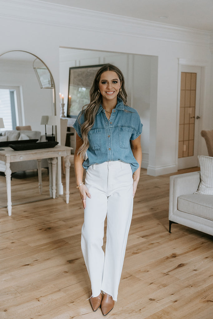 Short Sleeve Denim Button Down