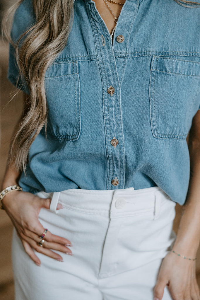 Short Sleeve Denim Button Down