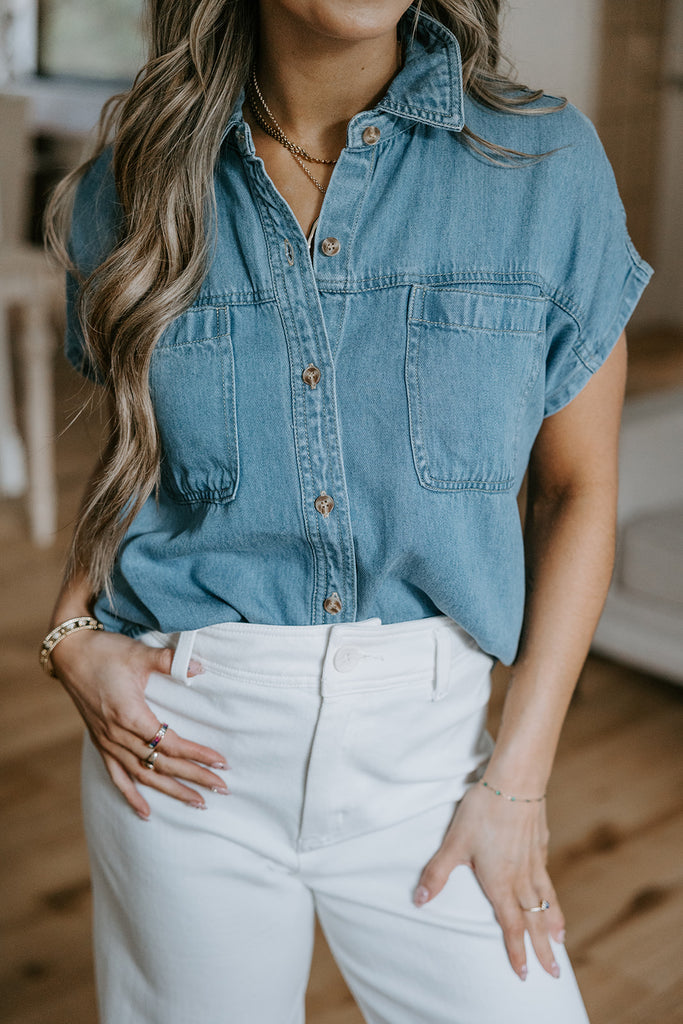 Short Sleeve Denim Button Down