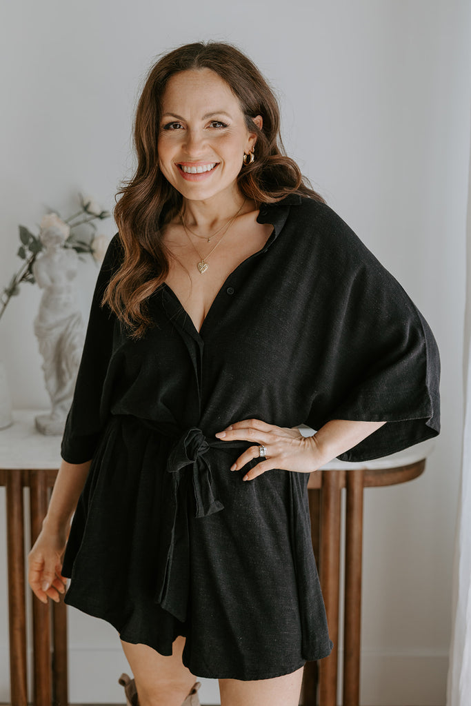 Oversized Linen Romper - Black