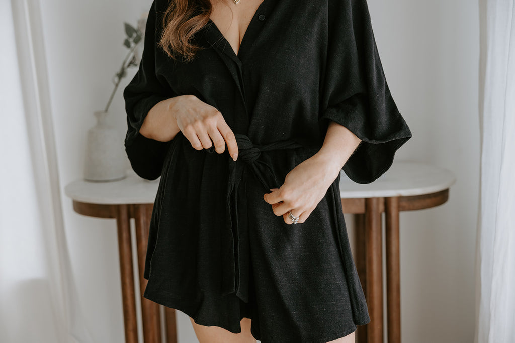 Oversized Linen Romper - Black