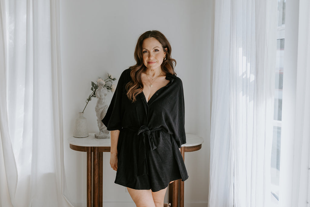 Oversized Linen Romper - Black