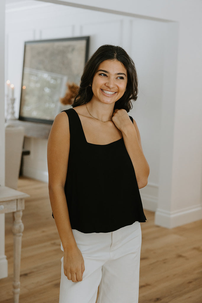 Flowy Linen Tank - Black