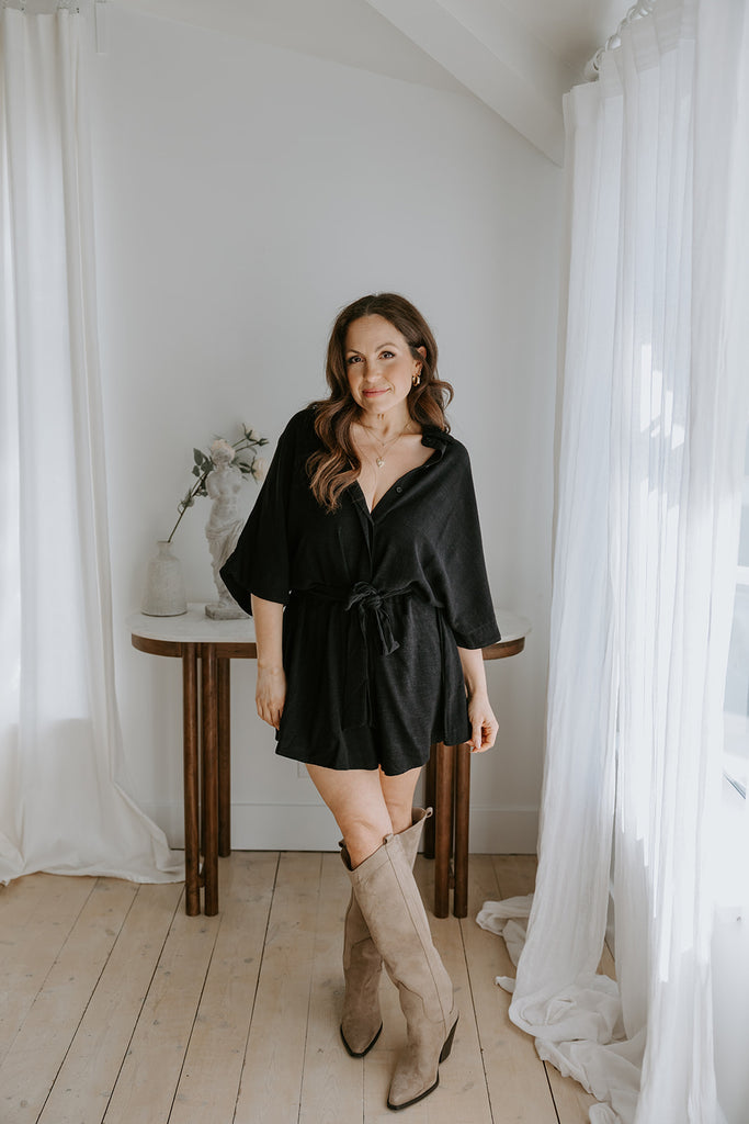 Oversized Linen Romper - Black