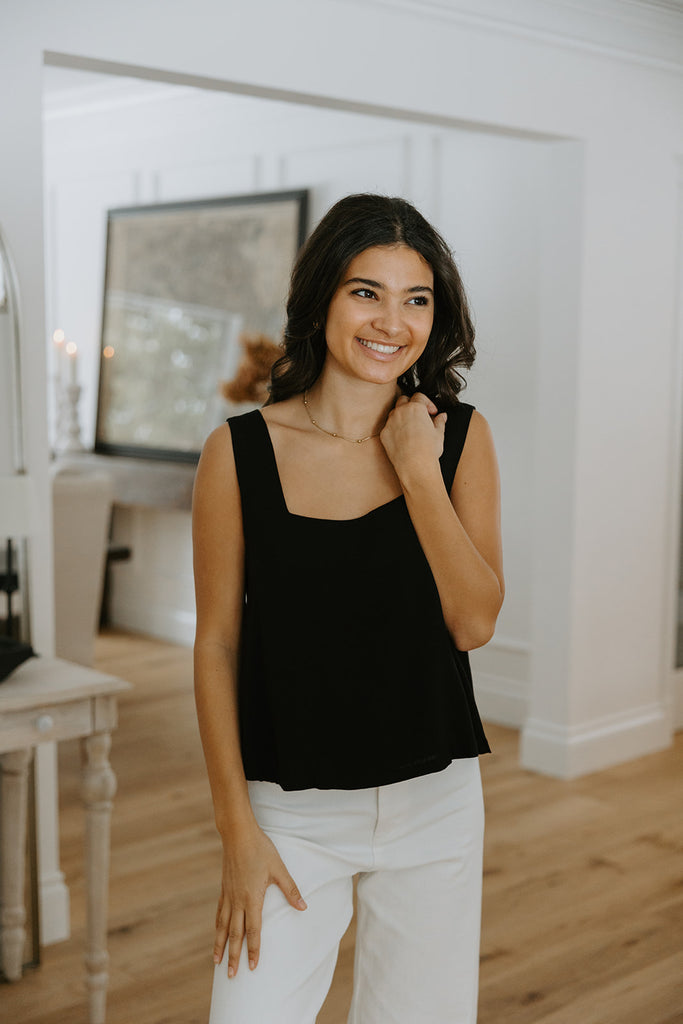 Flowy Linen Tank - Black