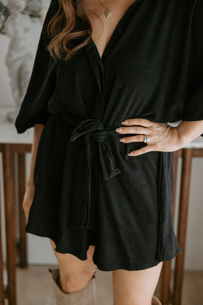 Oversized Linen Romper - Black
