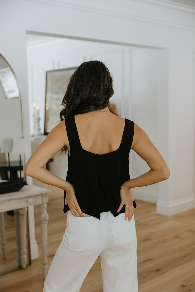 Flowy Linen Tank - Black