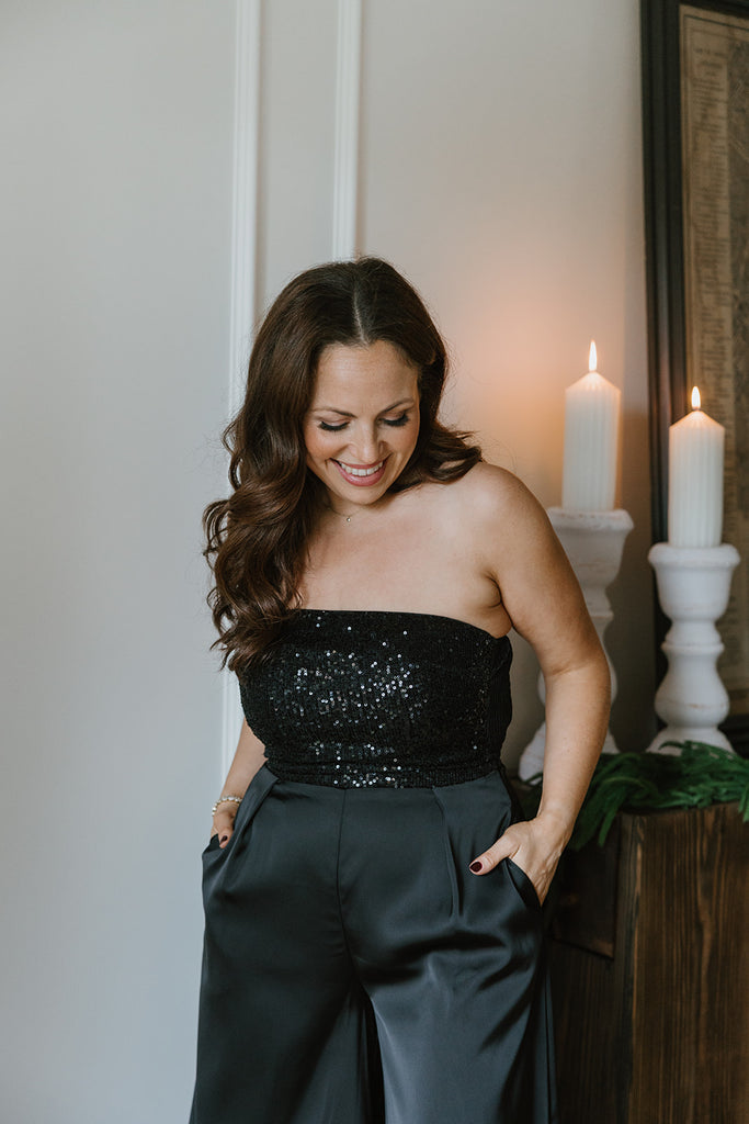 Sequin Tube Top And Pant Set - Black