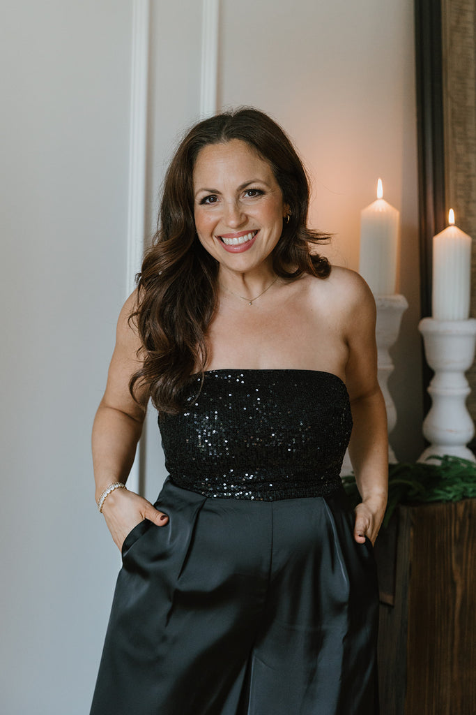 Sequin Tube Top And Pant Set - Black