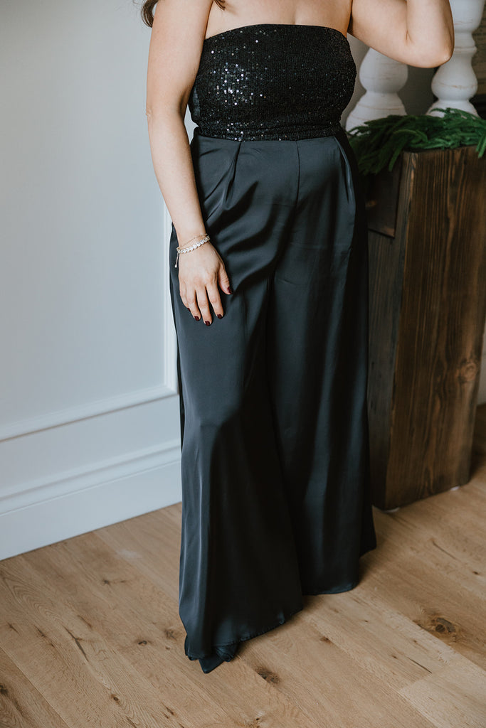 Sequin Tube Top And Pant Set - Black