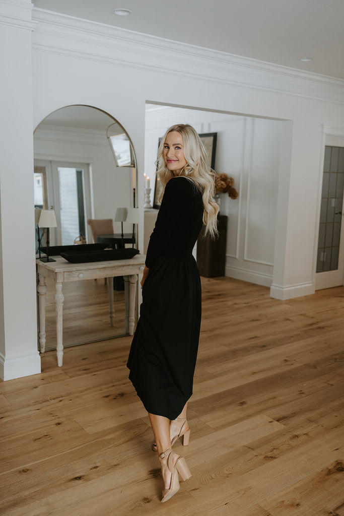 Mixed Material Poplin Dress - Black