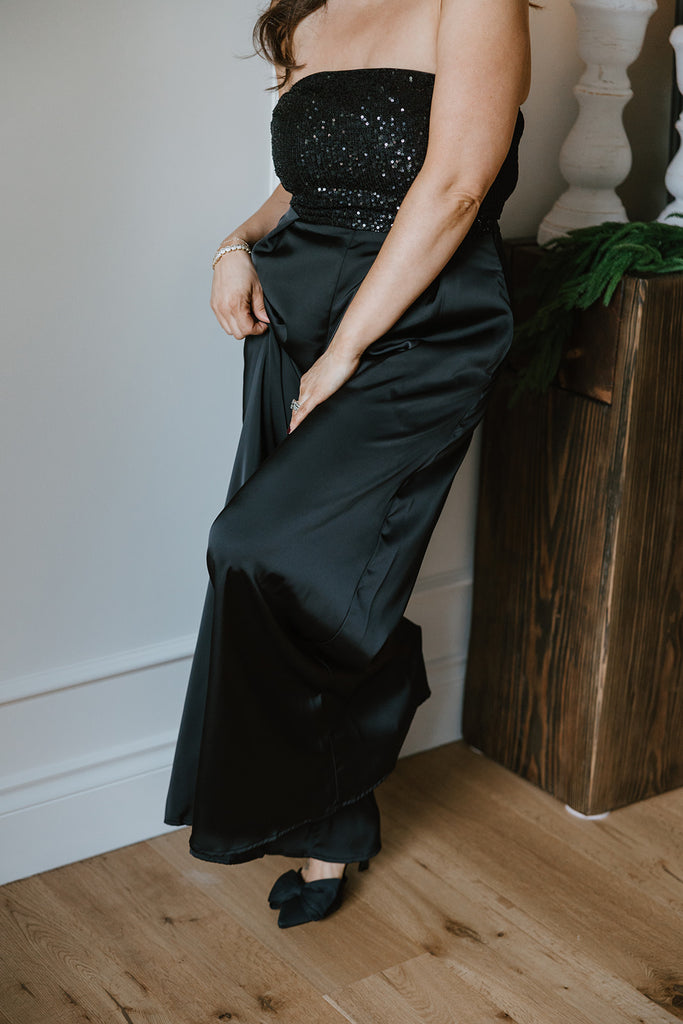 Sequin Tube Top And Pant Set - Black