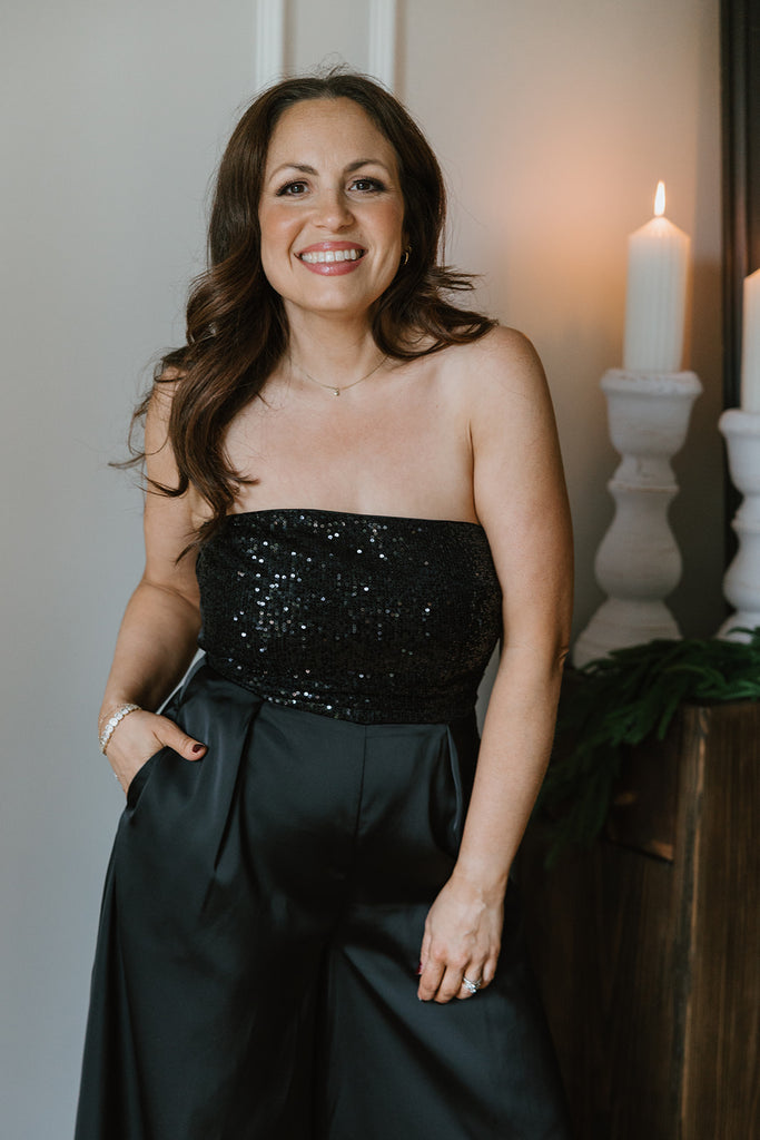 Sequin Tube Top And Pant Set - Black