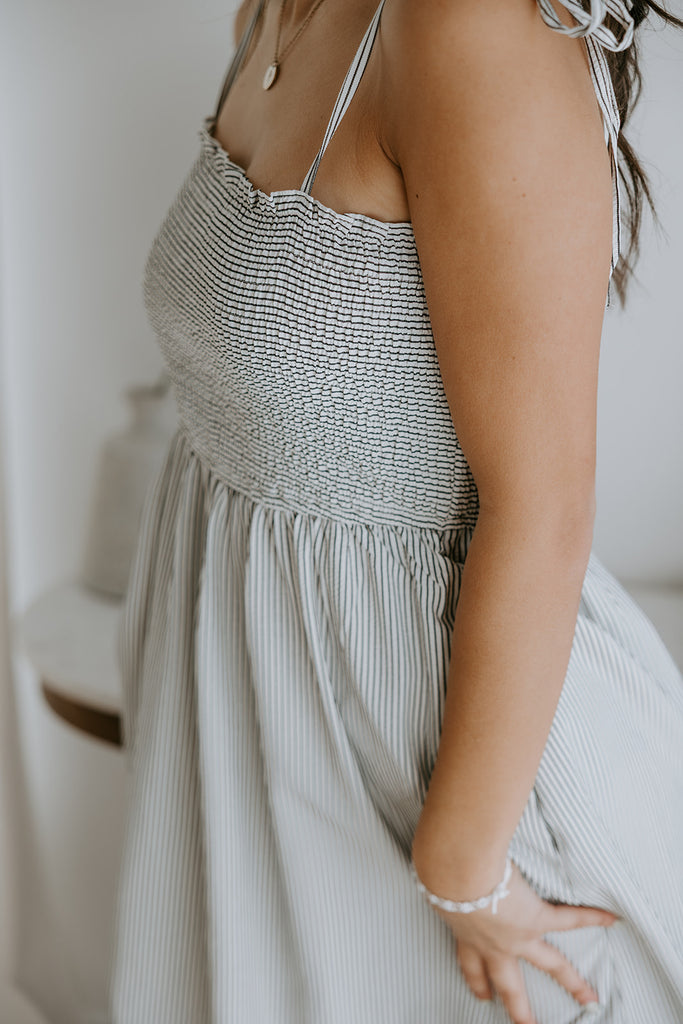 Smocked Bust Tie Strap Midi Dress