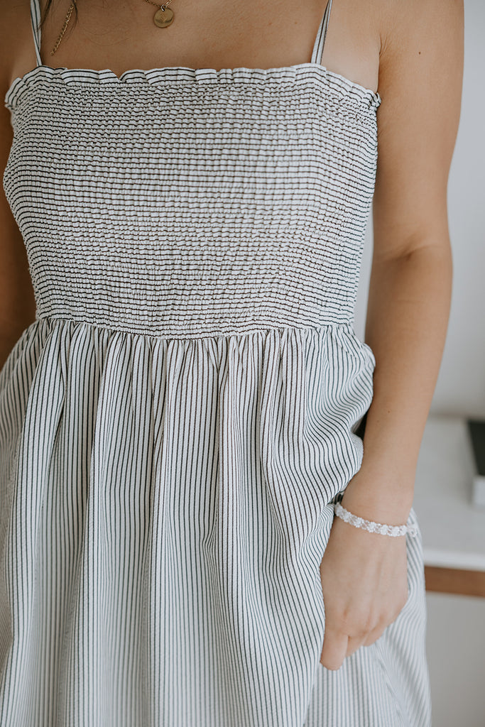 Smocked Bust Tie Strap Midi Dress