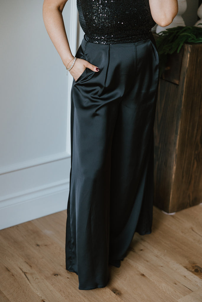 Sequin Tube Top And Pant Set - Black