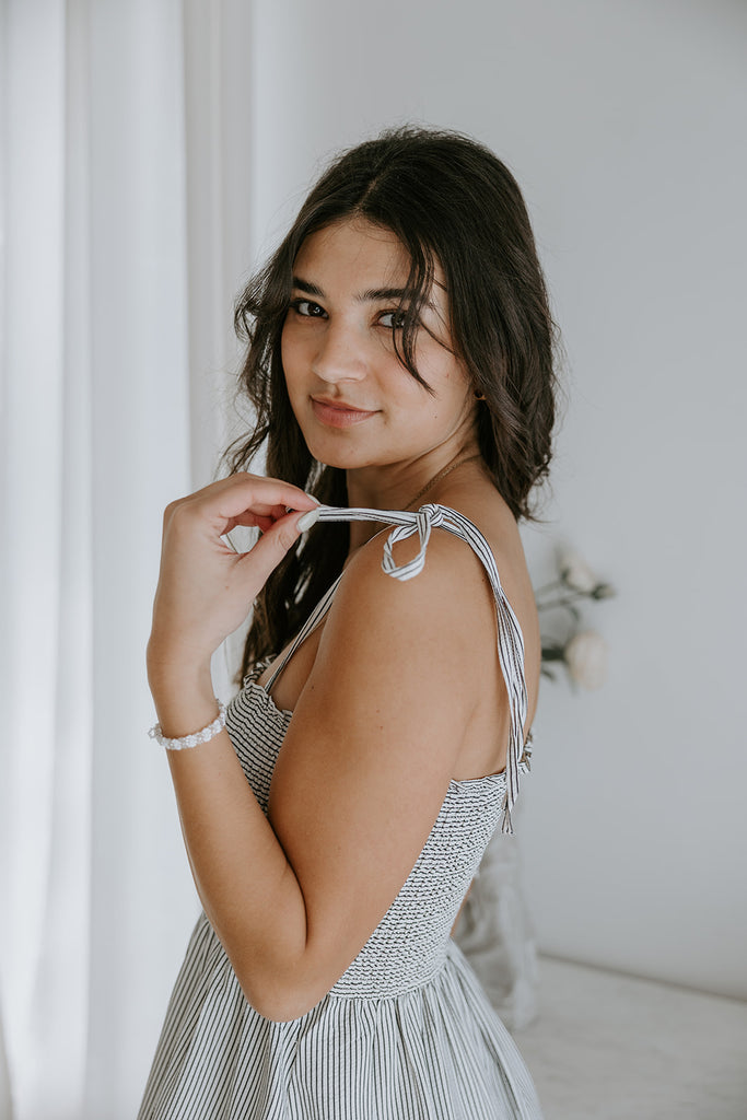 Smocked Bust Tie Strap Midi Dress