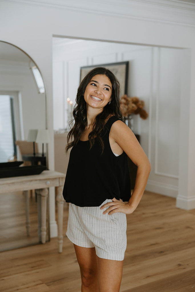 Linen Shorts with Pocket - Stripe