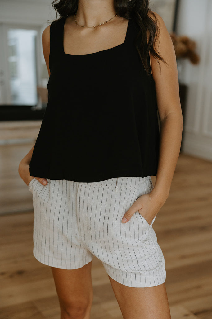 Linen Shorts with Pocket - Stripe