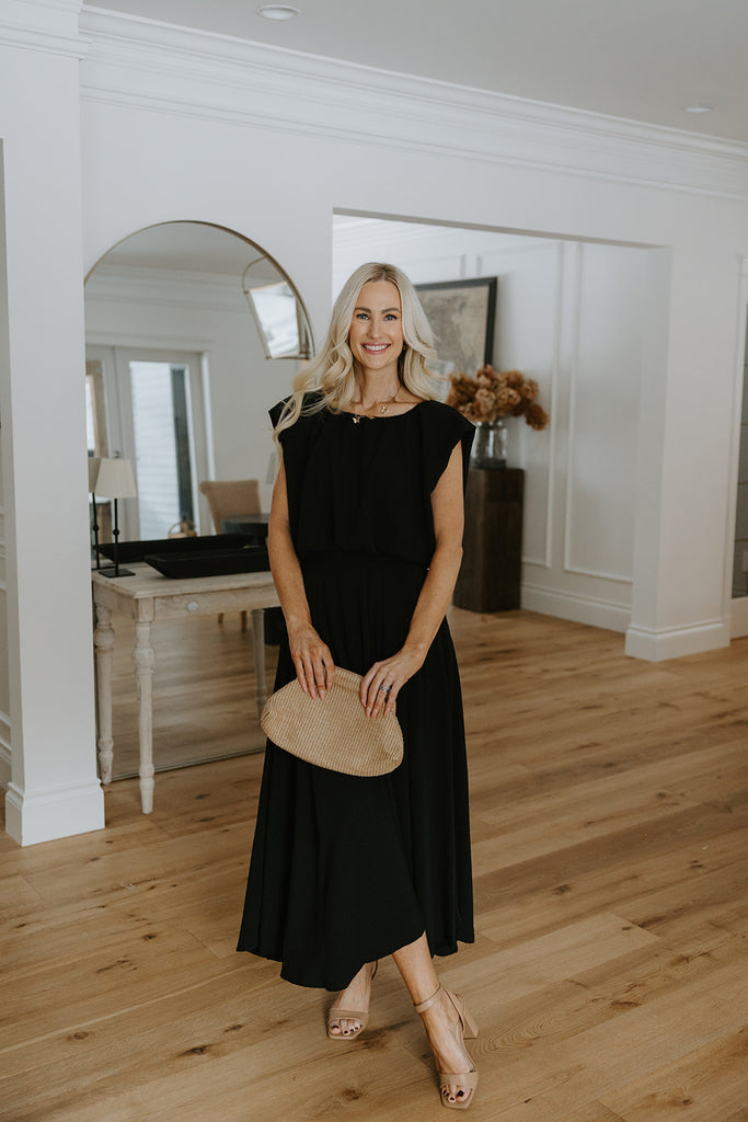 Bubble Top & Midi Skirt Set - Black
