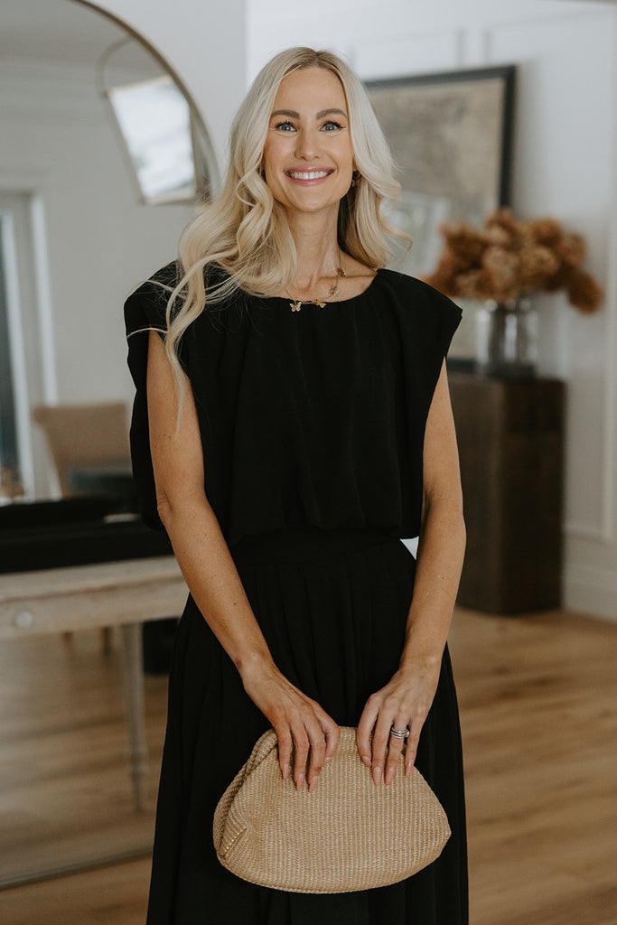 Bubble Top & Midi Skirt Set - Black