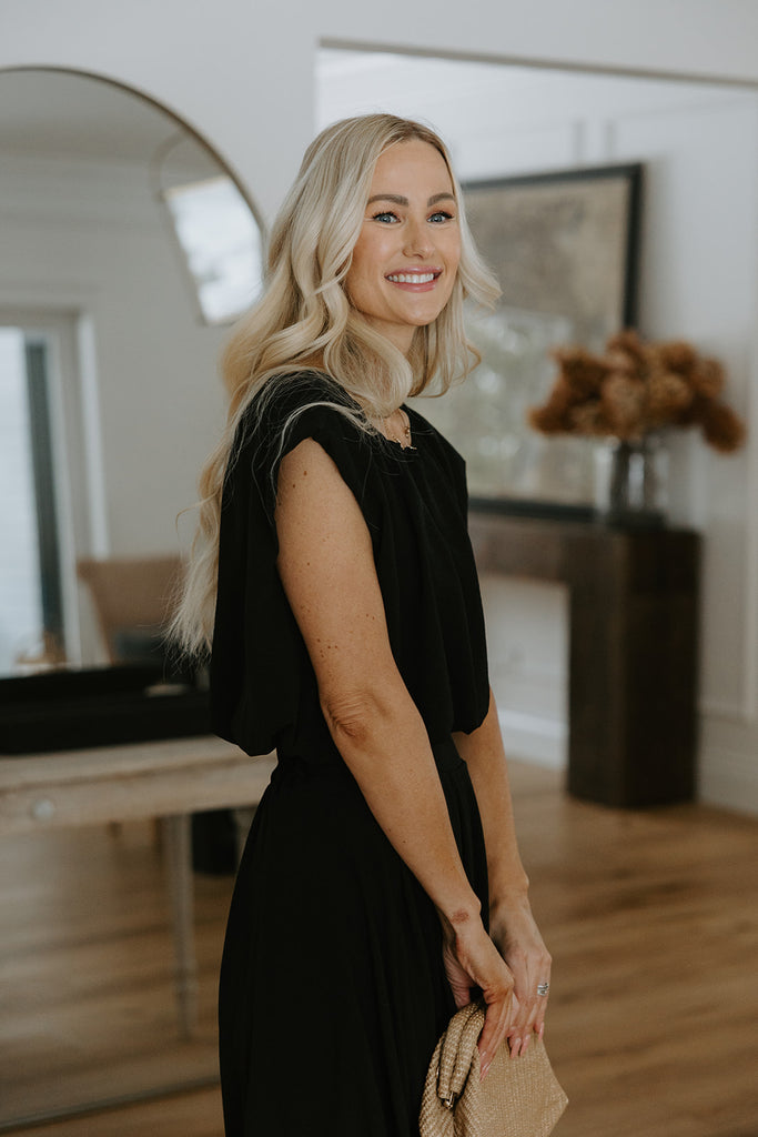 Bubble Top & Midi Skirt Set - Black