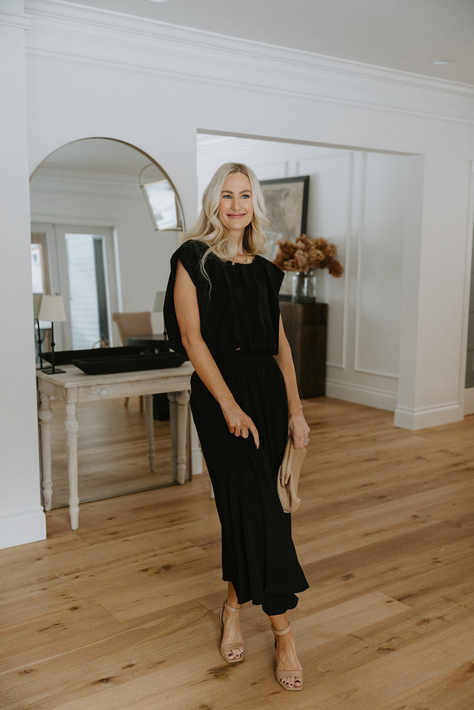 Bubble Top & Midi Skirt Set - Black