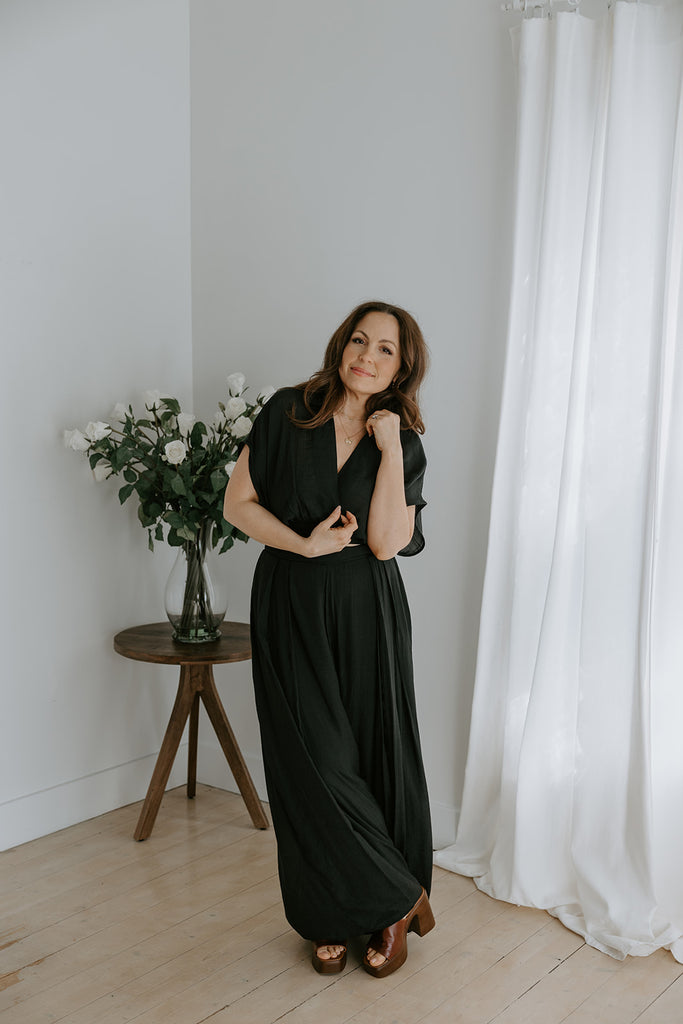 Drape Top with Flowy Pant Set - Black