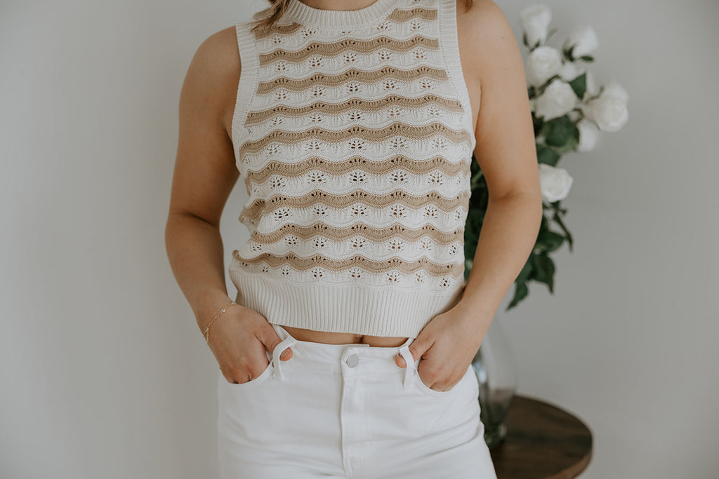 Knit Striped Tank - Taupe/Cream