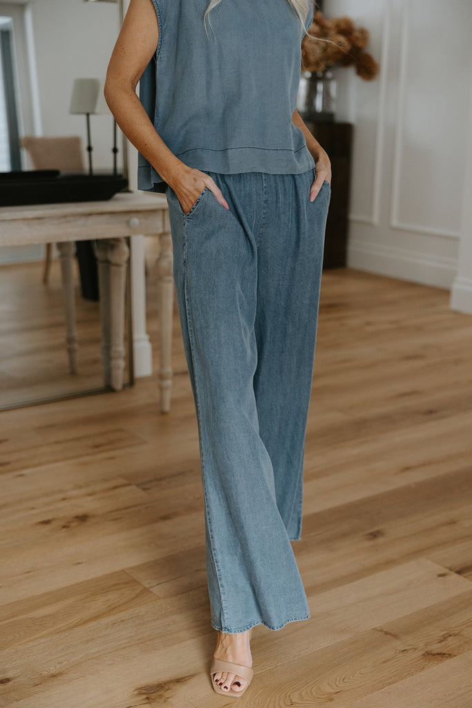 Mineral Wash Denim Top & Pant Set