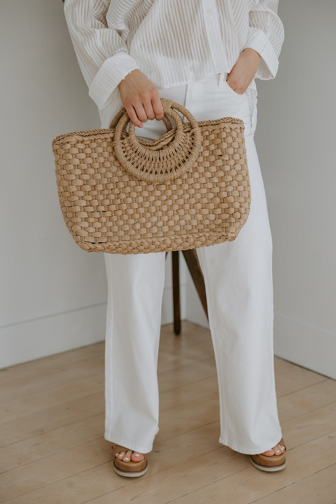 Woven Bag With Zipper & Handle - Natural