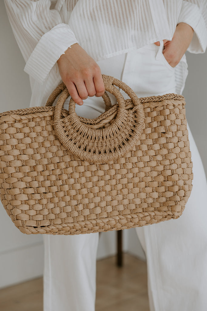 Woven Bag With Zipper & Handle - Natural
