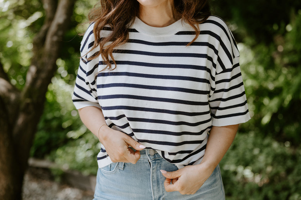 Striped Knit Basic - Navy/Cream