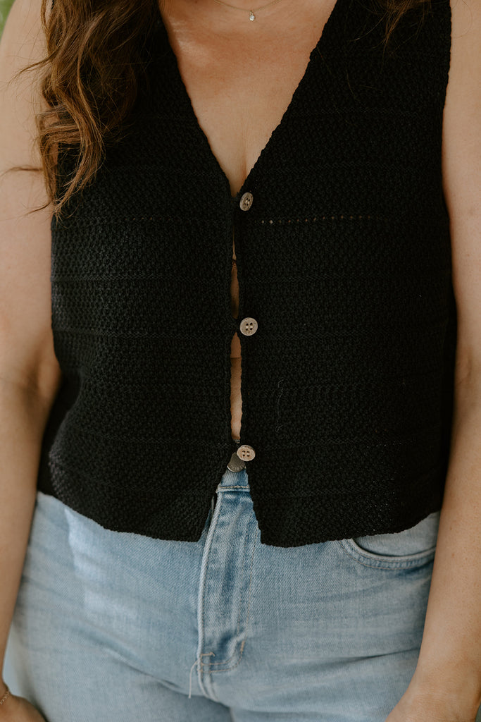 Button Up Knit Tank - Black