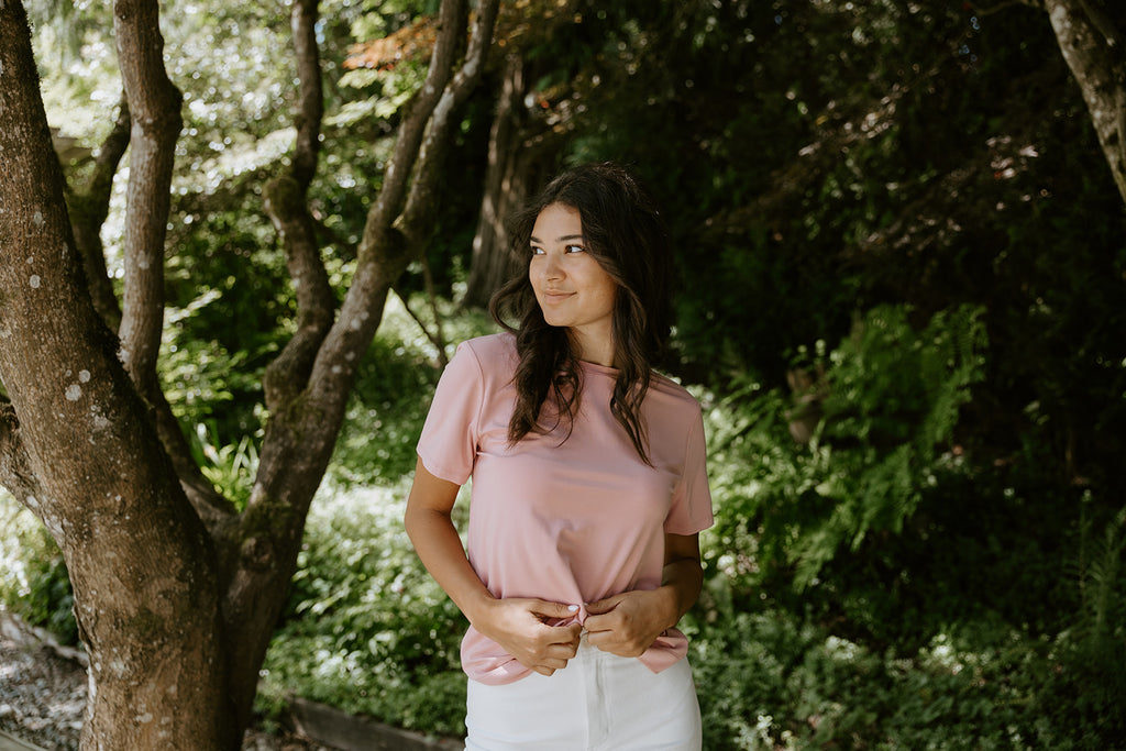 Basic Bamboo Round Neck T-shirt - Dusty Rose