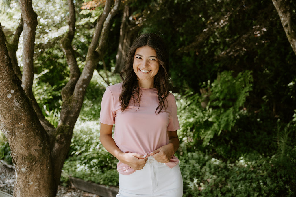 Basic Bamboo Round Neck T-shirt - Dusty Rose