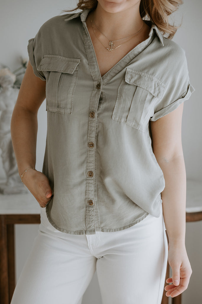 Button Up Tencel Shirt - Olive