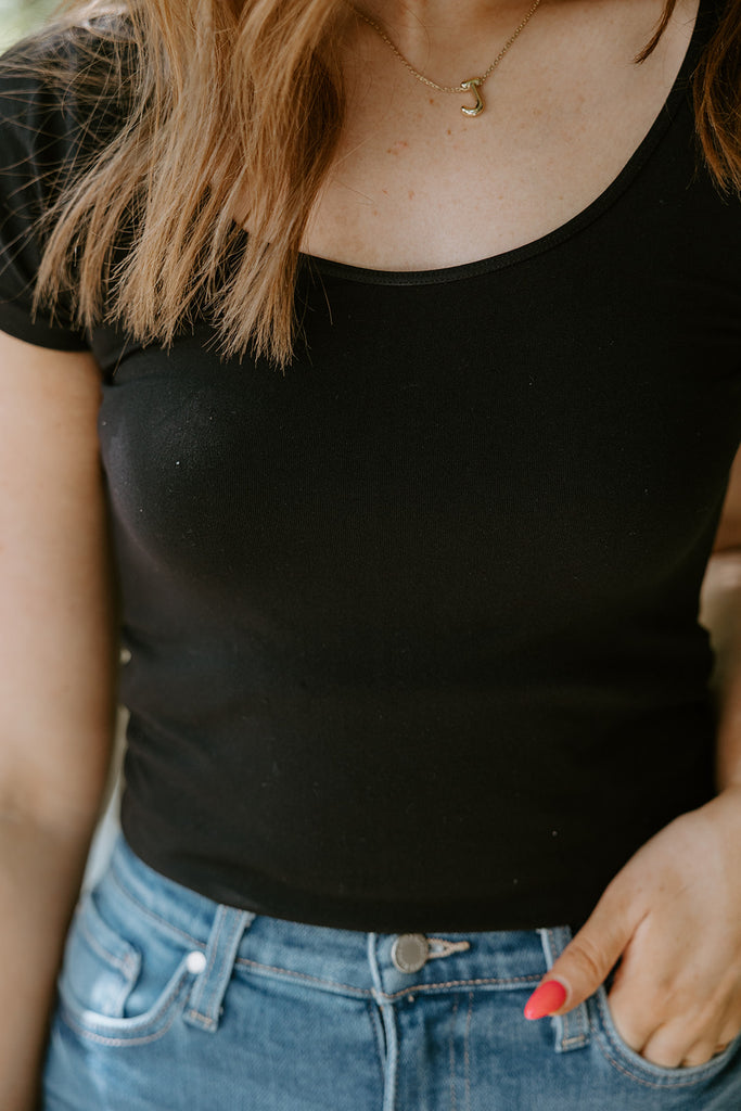 Short Sleeve Fitted Cami - Black