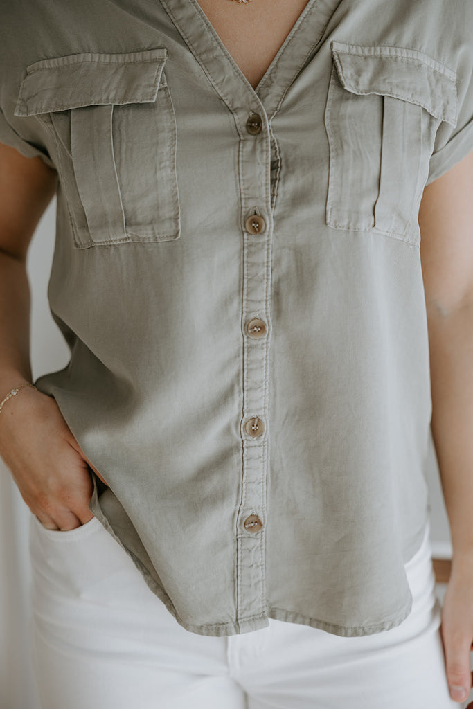 Button Up Tencel Shirt - Olive